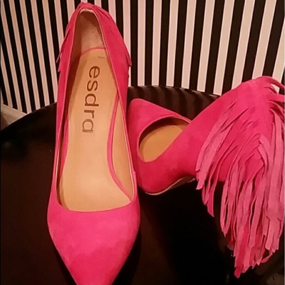 ESDRA Fiushca Suede High Heels pumps decorated with fringe on back of the heel